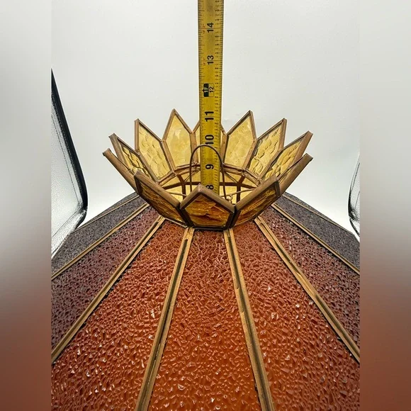 Vintage Tiffany Style Slag Glass Lamp Shade – Amber Honey Leaded Glass - Picture 4 of 9